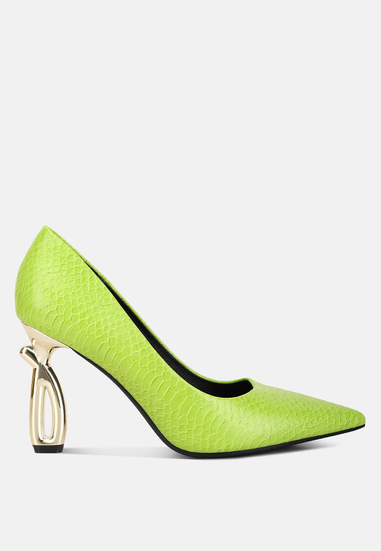 snake print fantasy heel pumps#color_neon-green