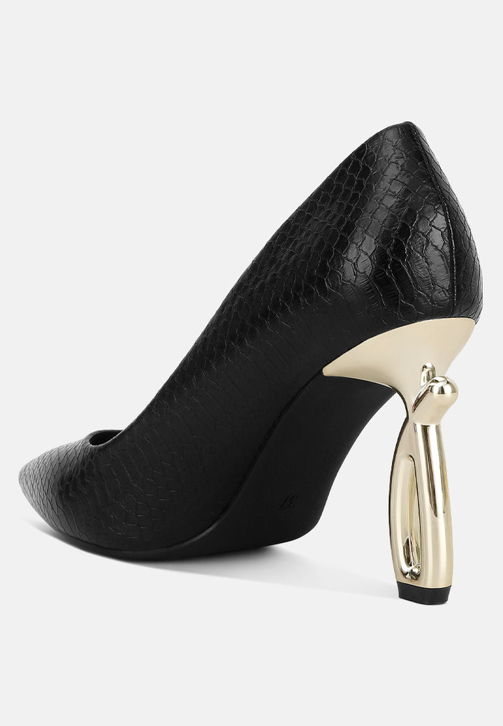 snake print fantasy heel pumps#color_black