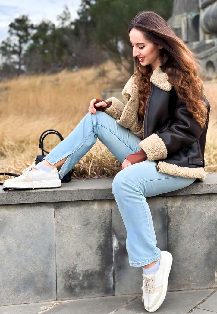 Zapatillas kjaer de piel bicolor#color_off-white