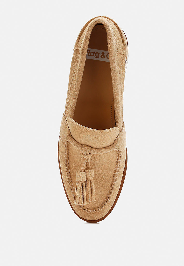 tassels detail suede loafers by ruw color_beige