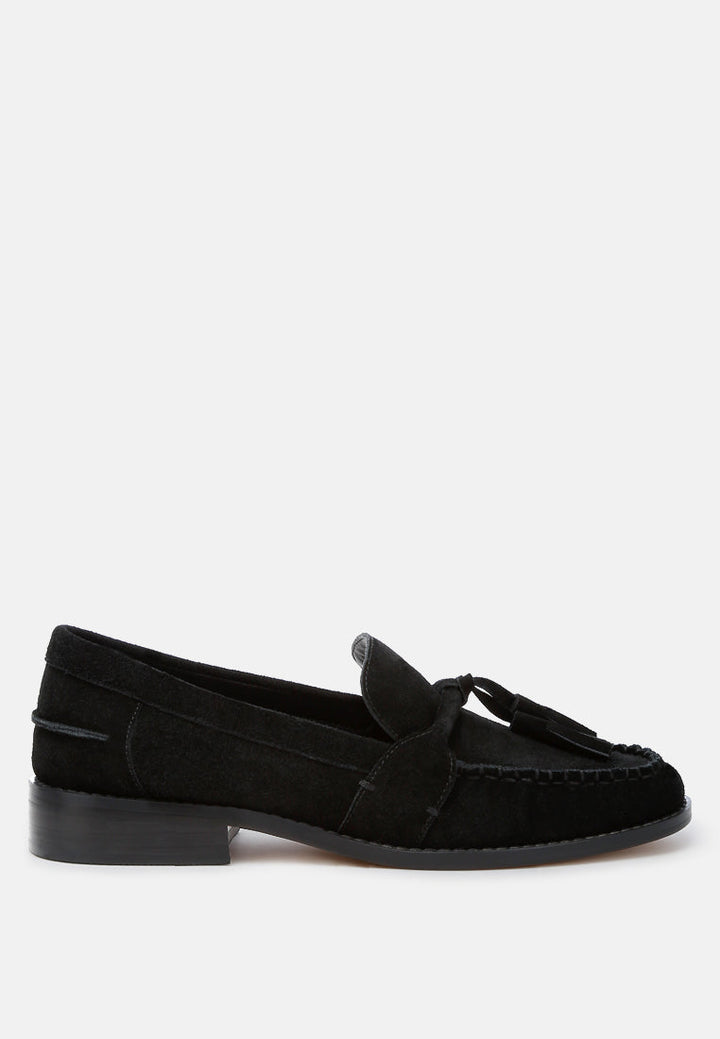 tassels detail suede loafers by ruw color_black