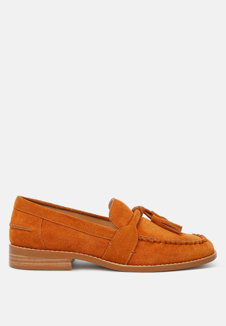 tassels detail suede loafers by ruw color_tan