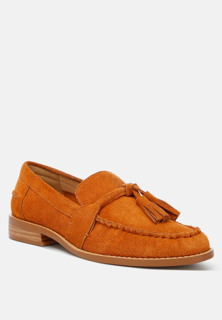 tassels detail suede loafers by ruw color_tan