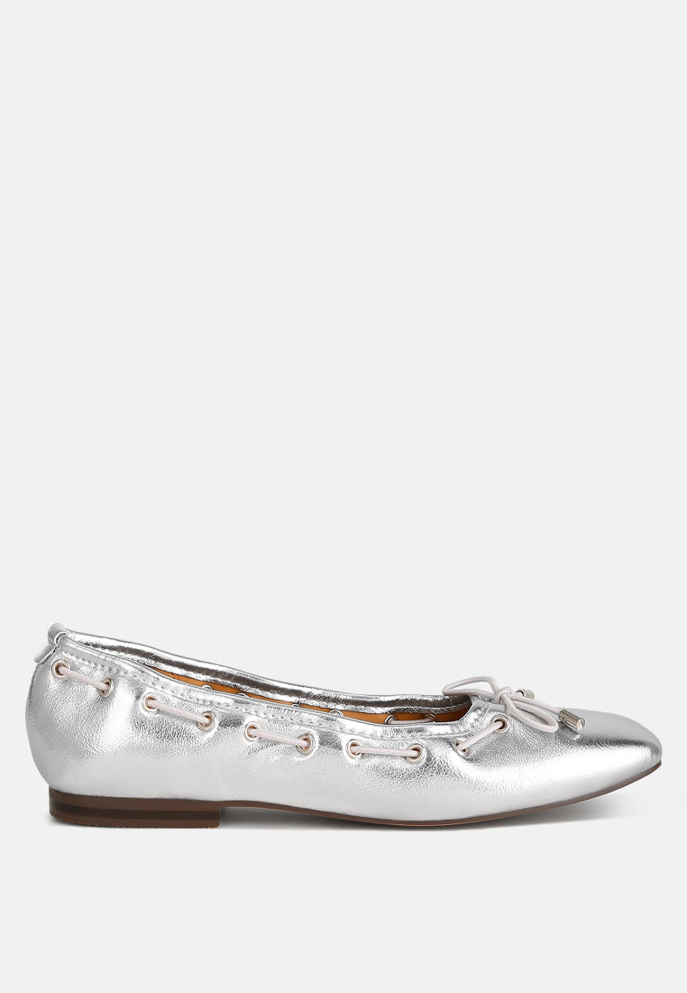 metallic eyelet detail bow ballerinas by ruw color_silver