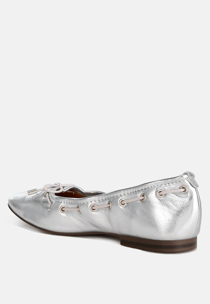 metallic eyelet detail bow ballerinas by ruw color_silver
