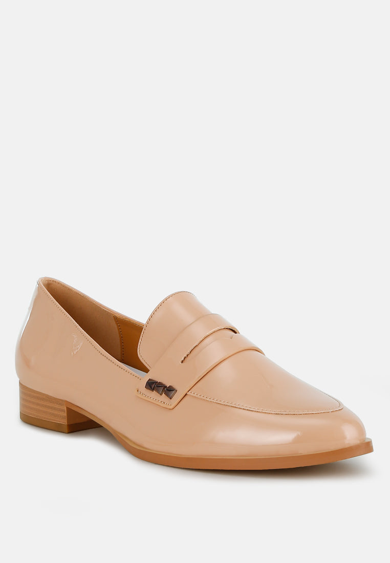 patent pleather penny loafers by ruw color_beige