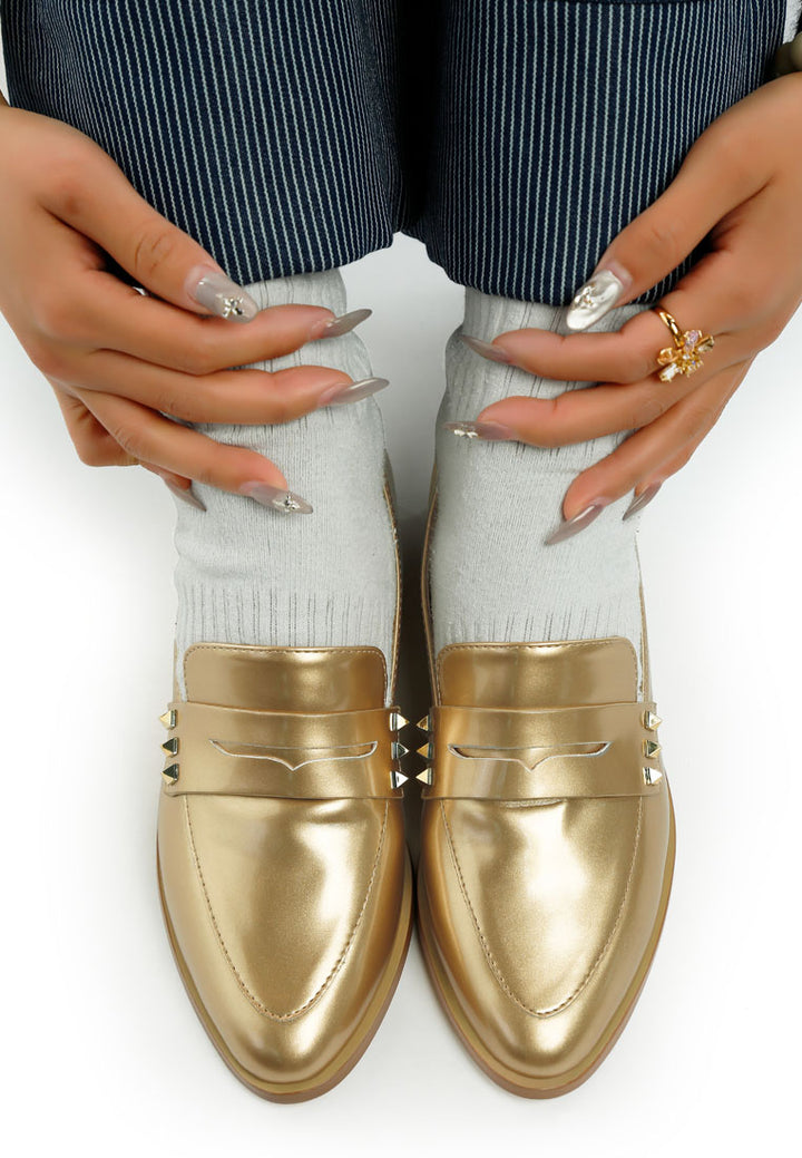 mocasines penny de charol con alas#color_gold