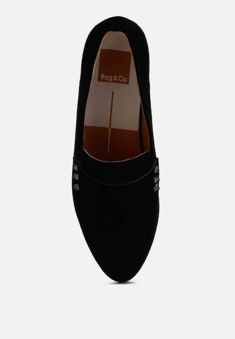 studded suede loafers by ruw color_black