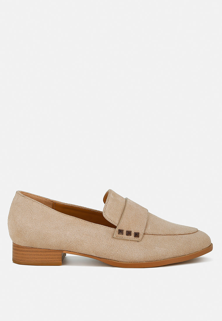 studded suede loafers by ruw color_sand