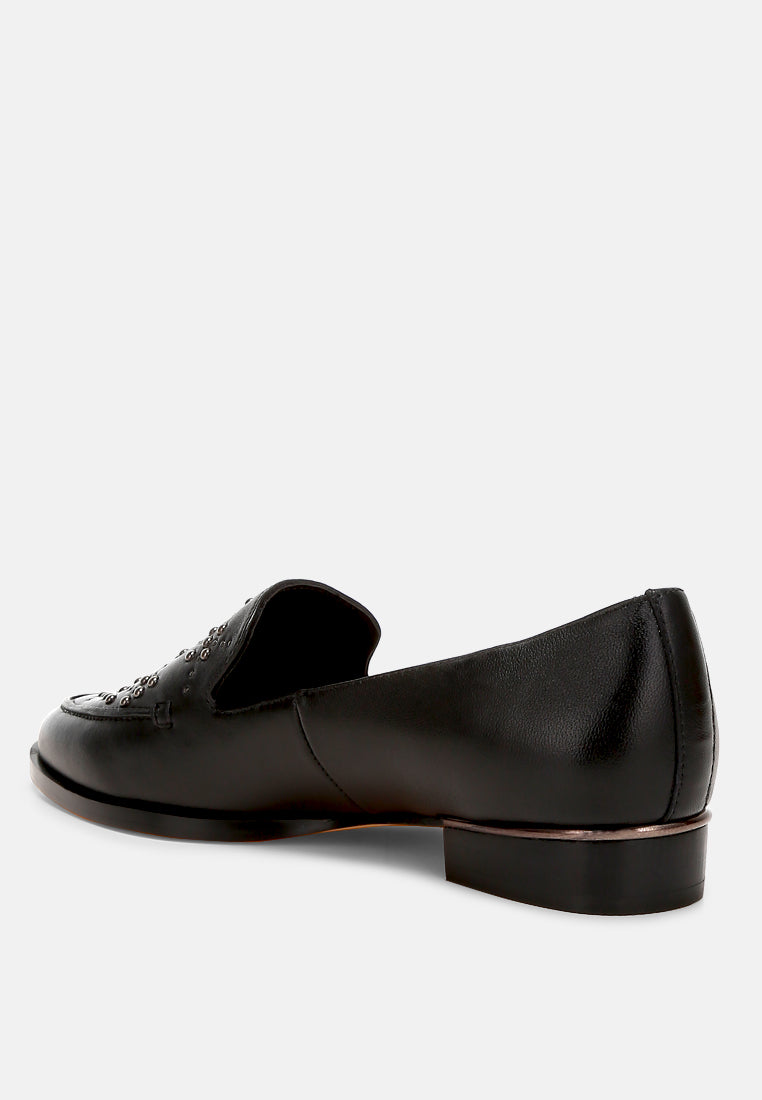studded genuine leather loafers by ruw color_black