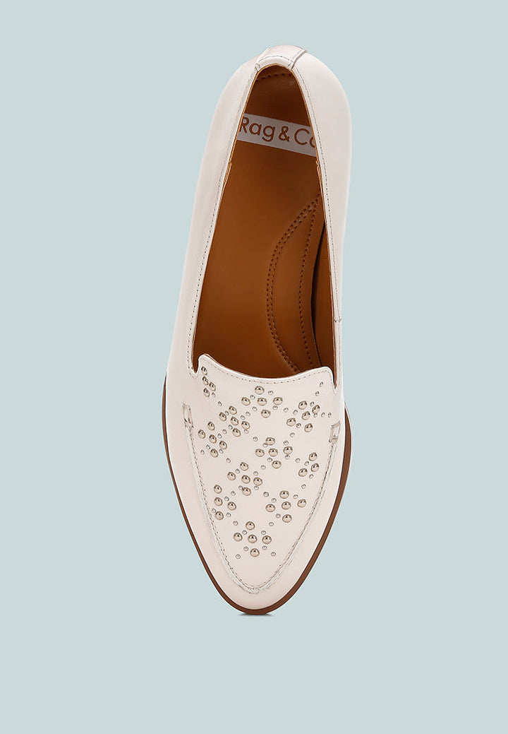 studded genuine leather loafers by ruw color_white