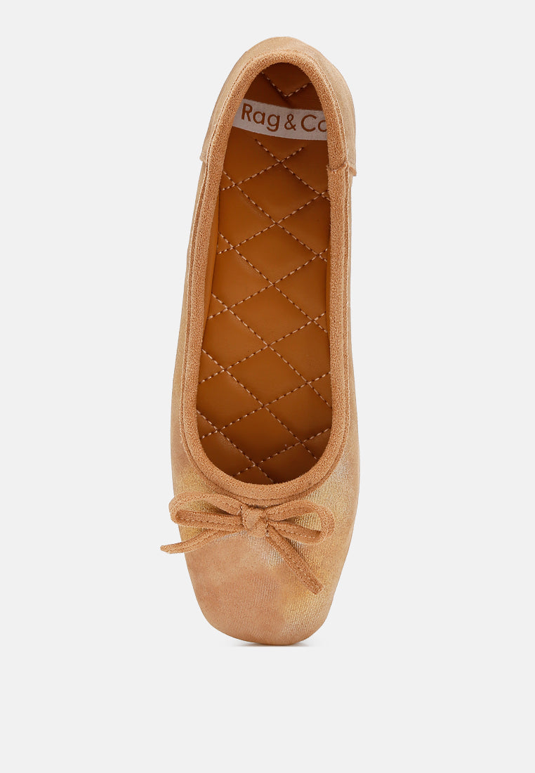 suede bow embellished ballerinas by ruw color_beige