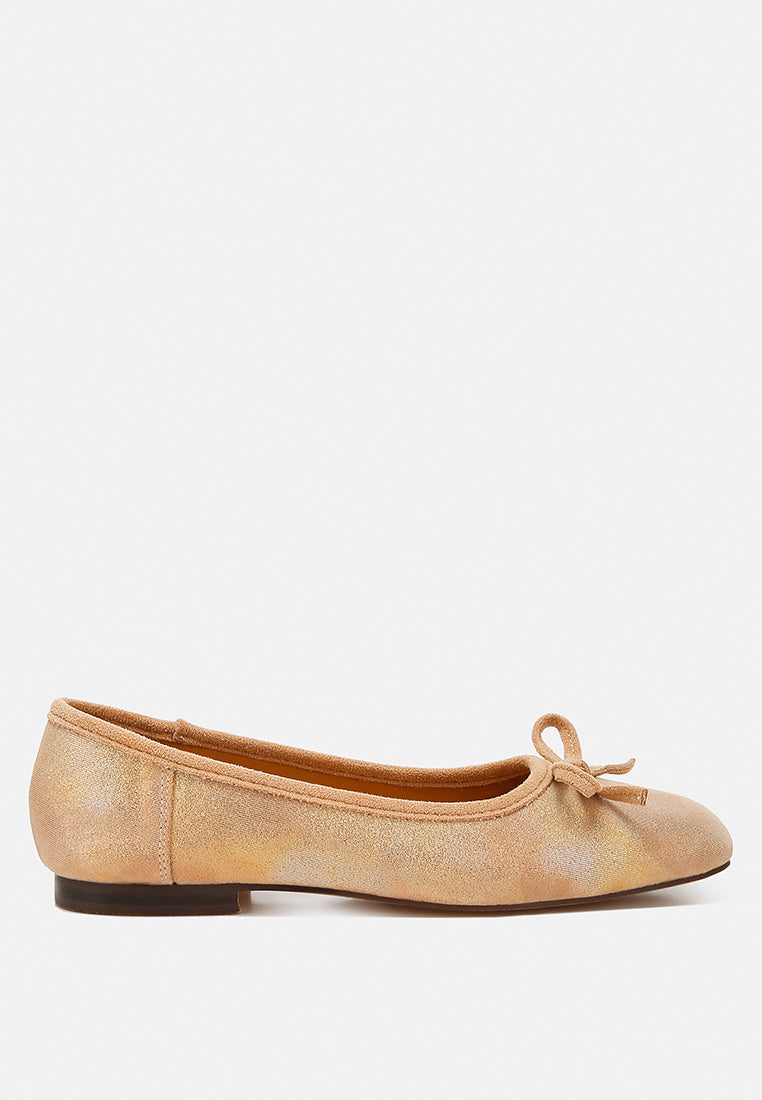 suede bow embellished ballerinas by ruw color_beige