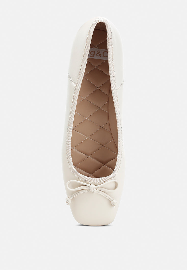 square-toe bow ballerinas by ruw color_beige