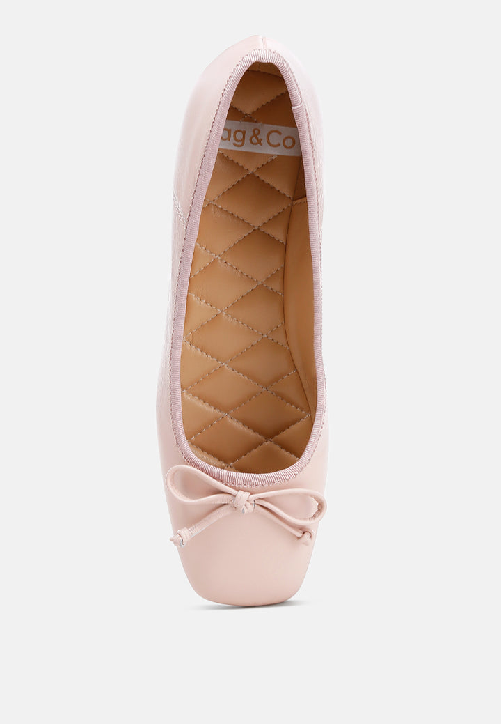 square-toe bow ballerinas by ruw color_pink