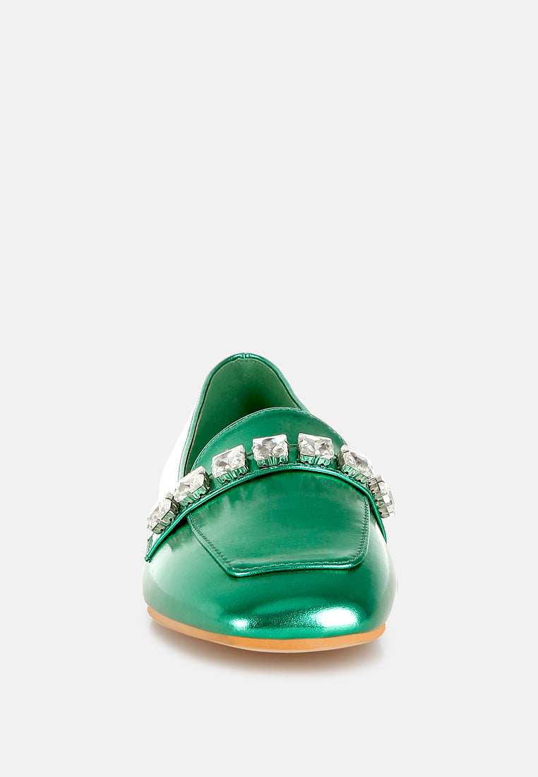 metallic diamante strap loafers by ruw#color_green