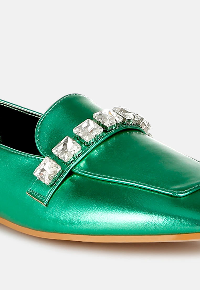 metallic diamante strap loafers by ruw#color_green