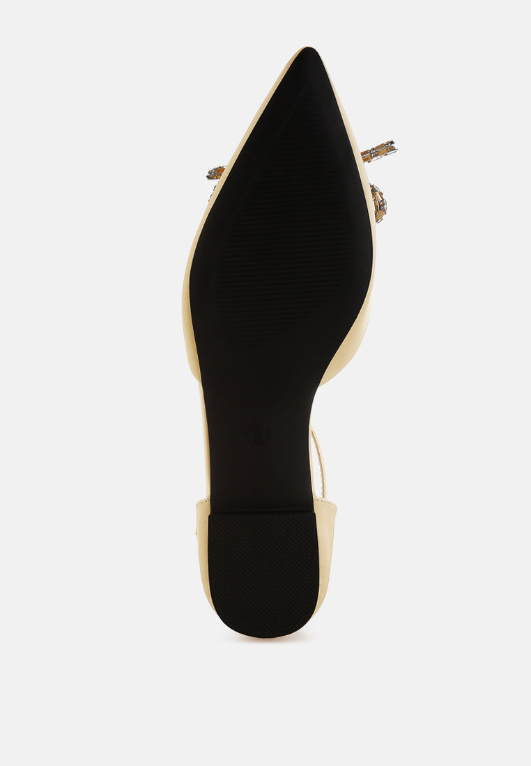 simina rhinestone detail bow flat sandals by ruw#color_gold