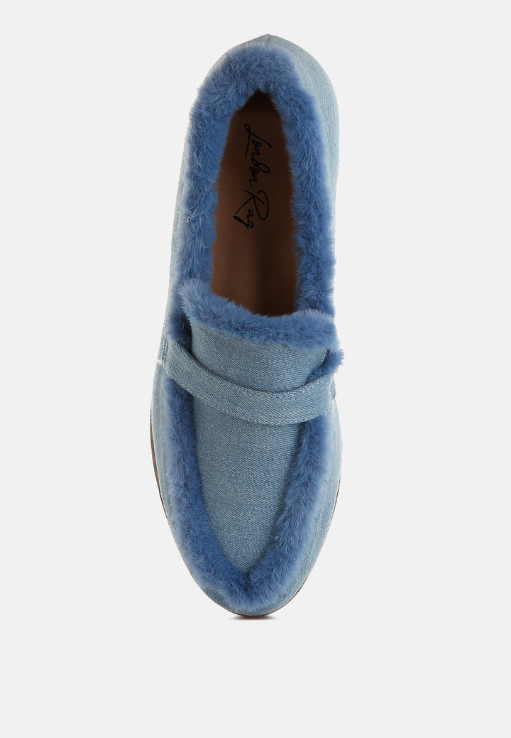fur detail denim loafers by rag#color_blue