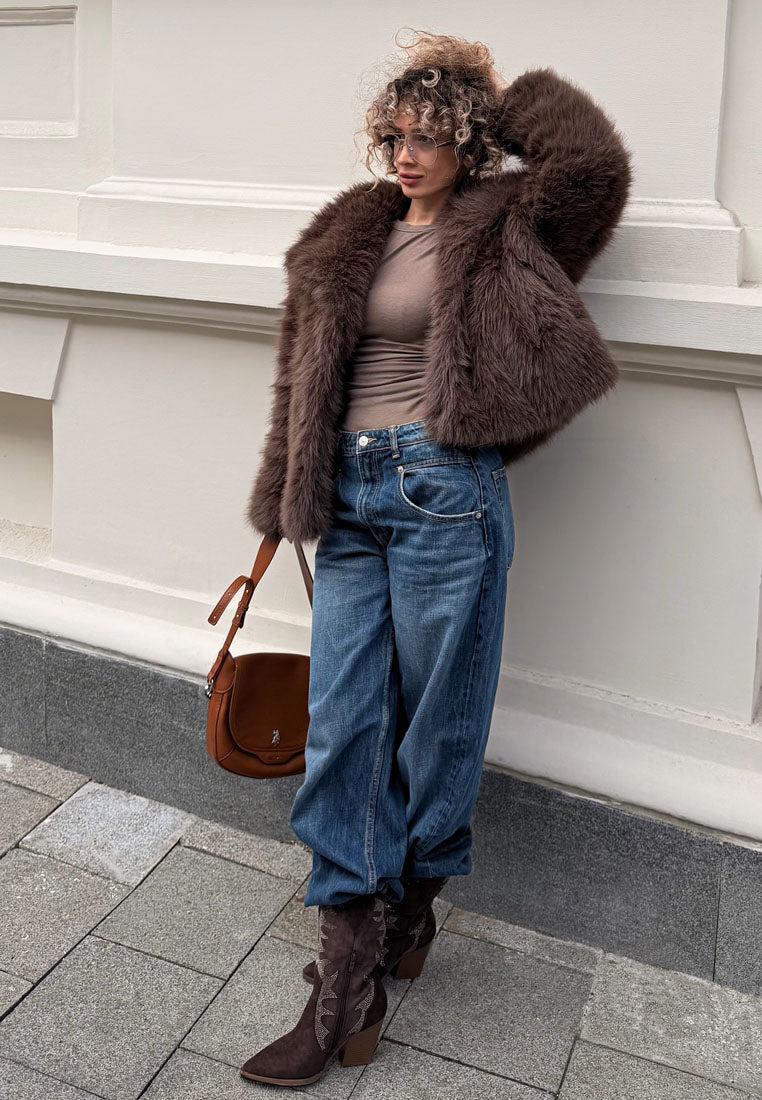 rhinestones embellished calf boots by ruw#color_brown