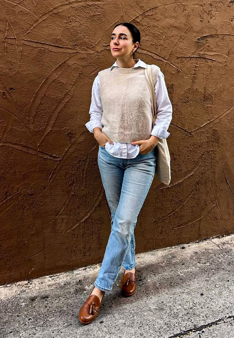 Mocasines con borlas de cuero auténtico yelena#color_tan