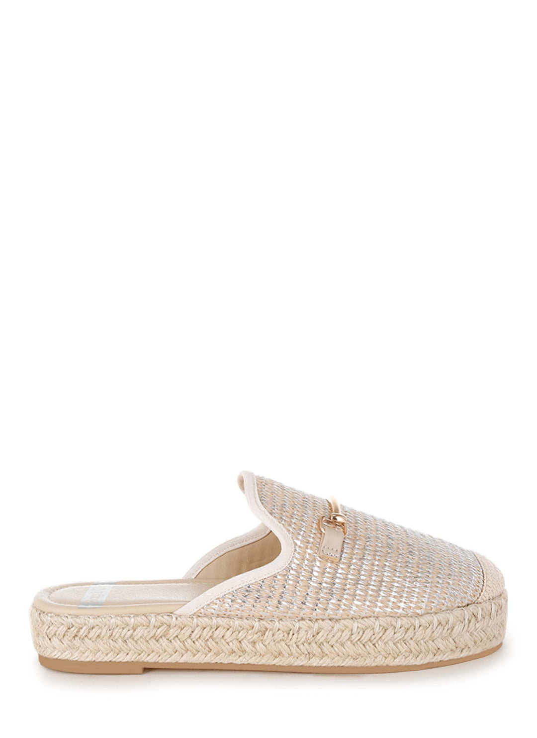 horsebit embellished raffia mules by rag#color_beige