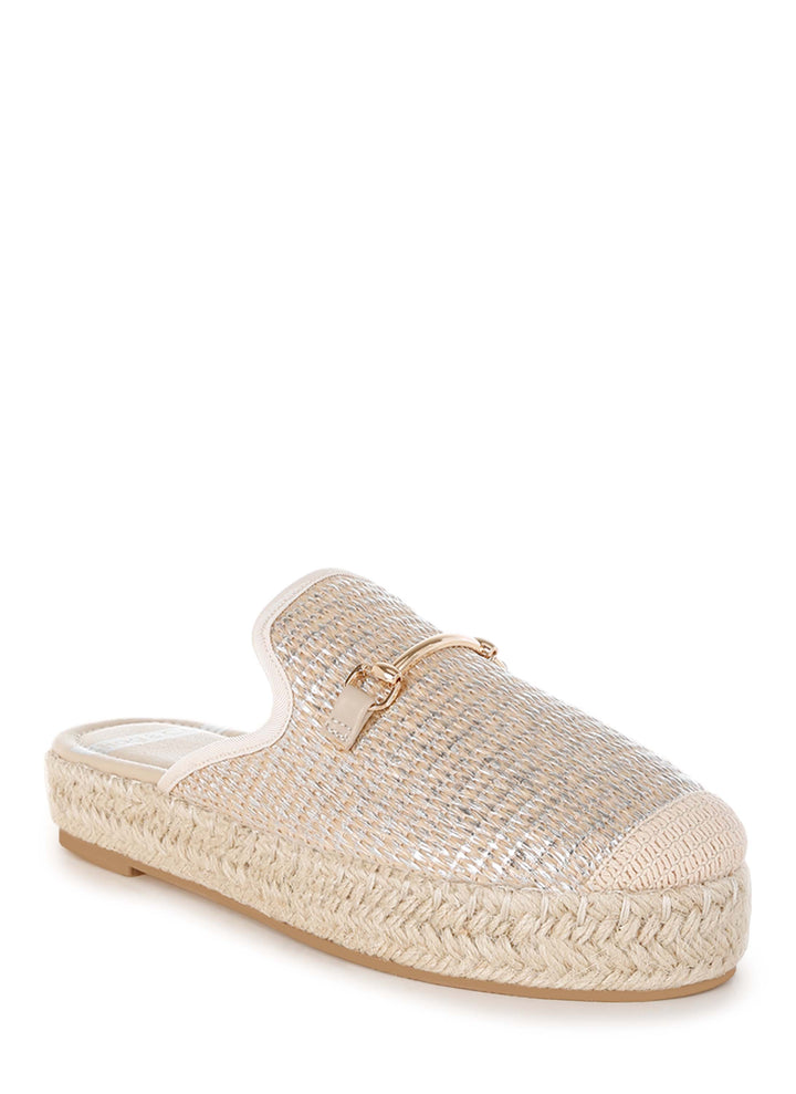 horsebit embellished raffia mules by rag#color_beige