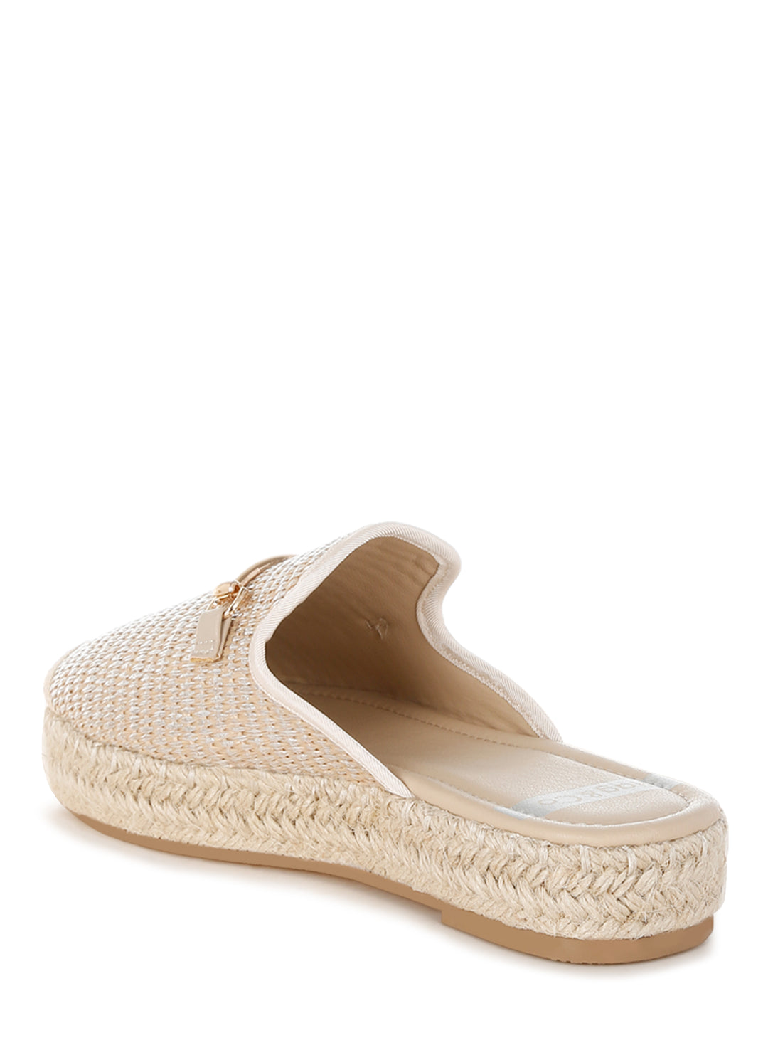 horsebit embellished raffia mules by rag#color_beige