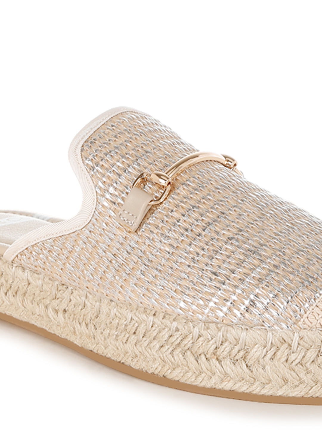 horsebit embellished raffia mules by rag#color_beige