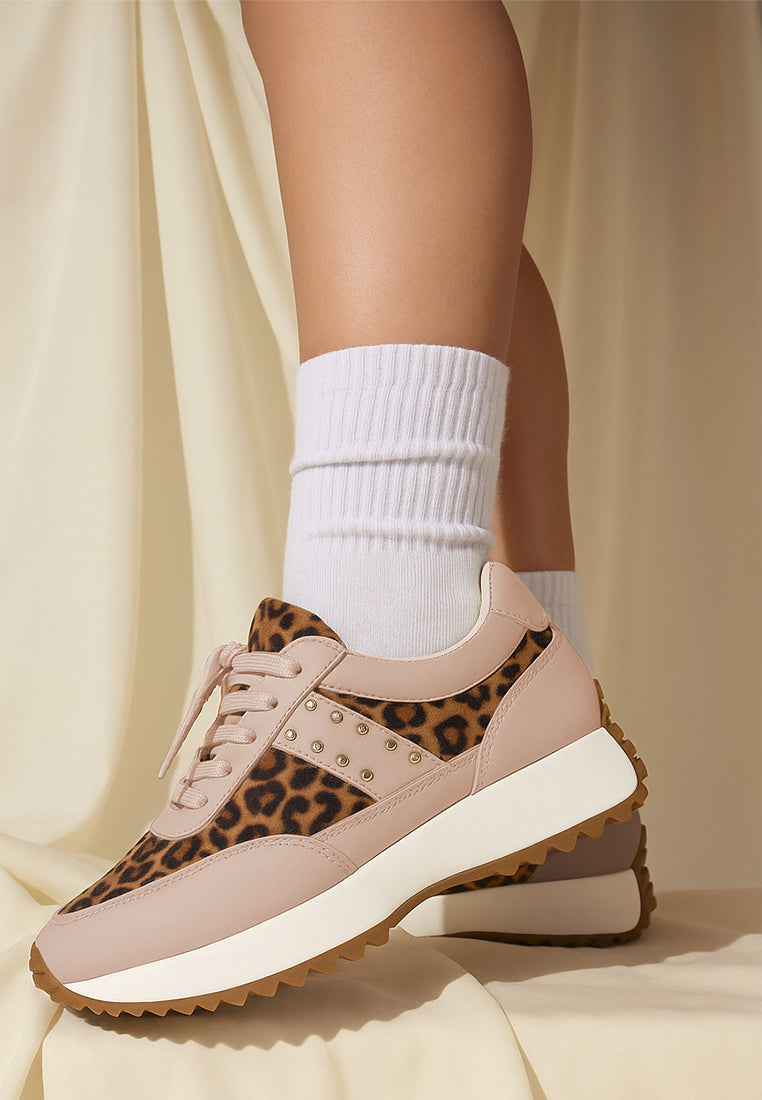 Zapatillas lepark de piel auténtica con estampado de leopardo#color_beige