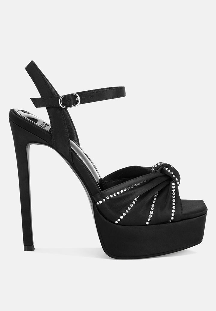 Sandal Berhias Berlian Imitasi Simpul Margala#color_black_satin