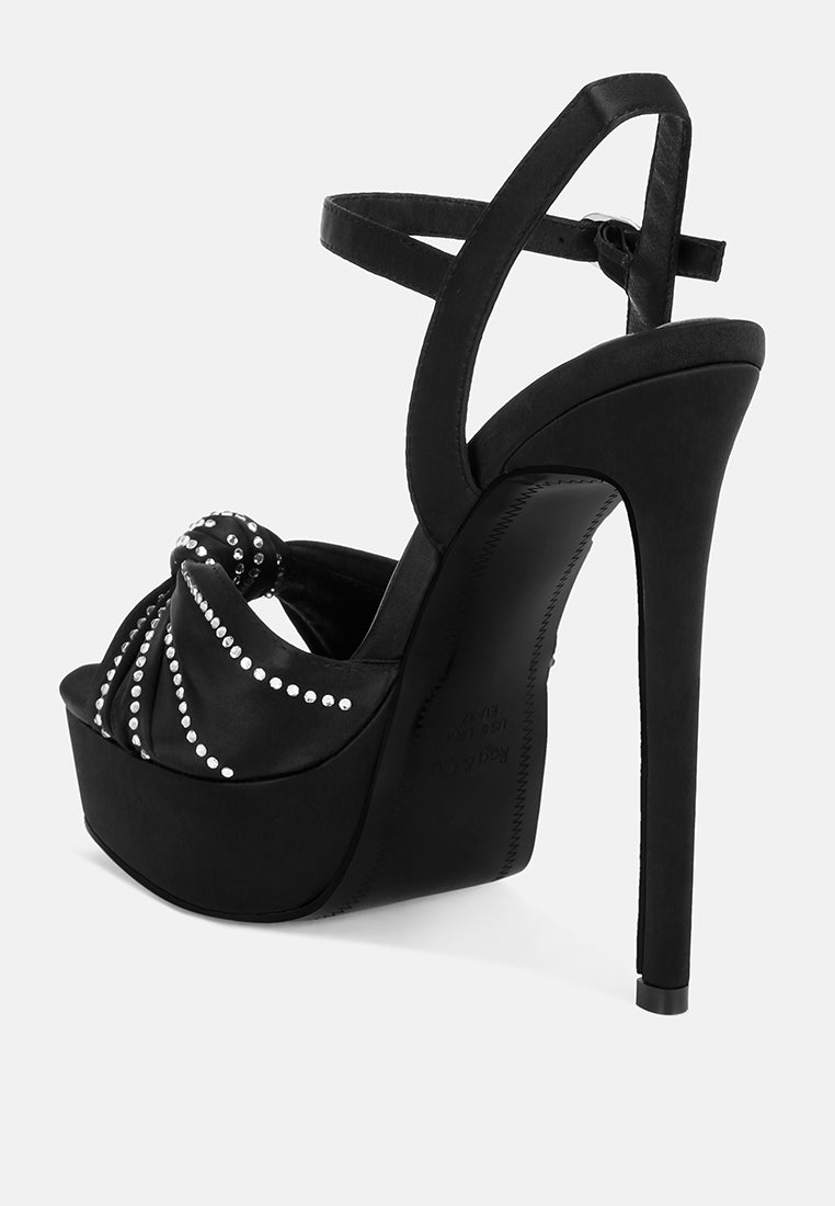 Sandal Berhias Berlian Imitasi Simpul Margala#color_black_satin