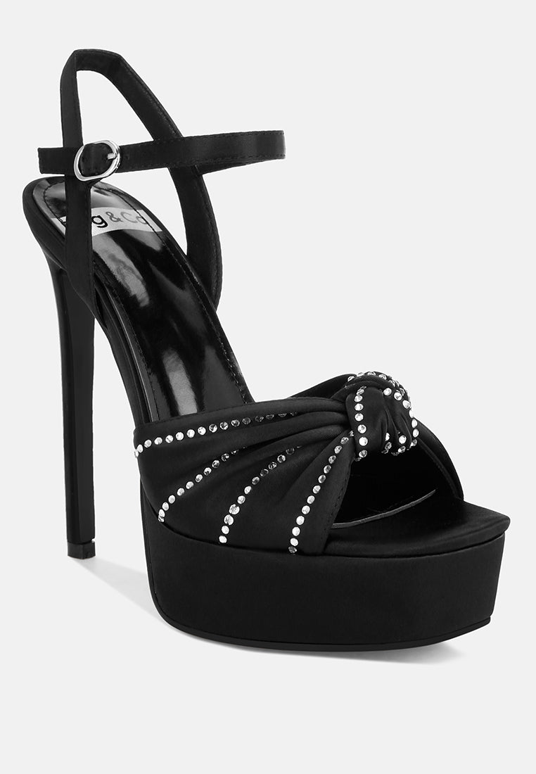 Sandal Berhias Berlian Imitasi Simpul Margala#color_black_satin