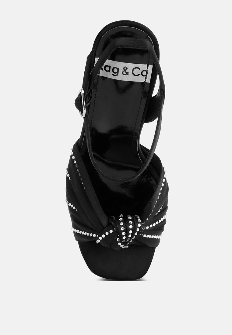 Sandal Berhias Berlian Imitasi Simpul Margala#color_black_satin
