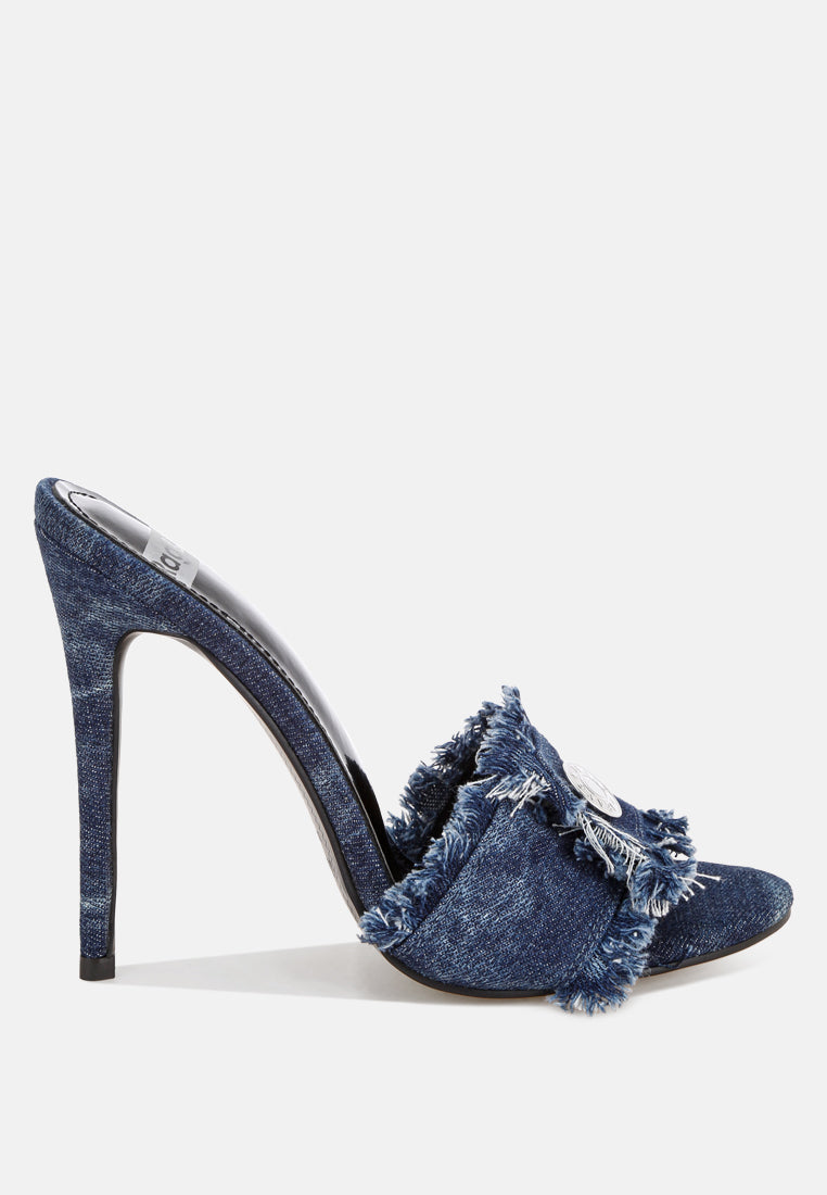 Claudia Distressed Denim Stiletto Sandals#color_blue denim