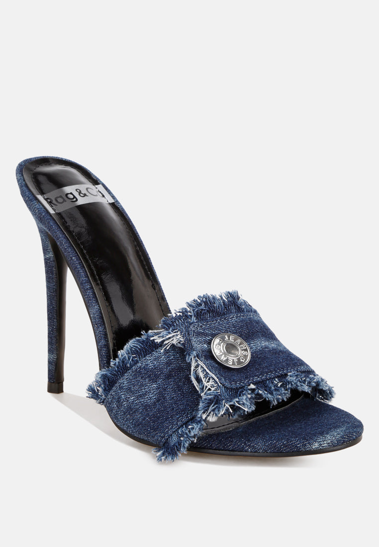 Claudia Distressed Denim Stiletto Sandals#color_blue denim