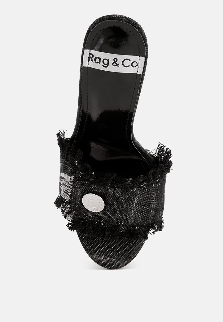 Claudia Distressed Denim Stiletto Sandals#color_black denim