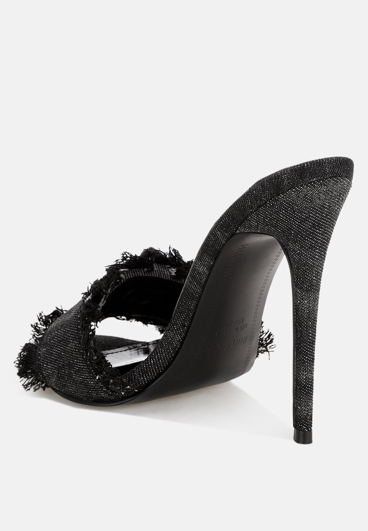 Claudia Distressed Denim Stiletto Sandals#color_black denim
