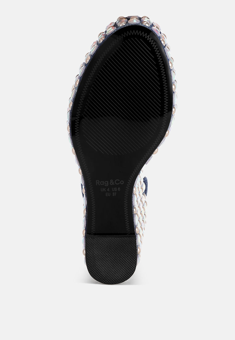 Sandalias de tacón de cuña con adornos Moondot#color_denim