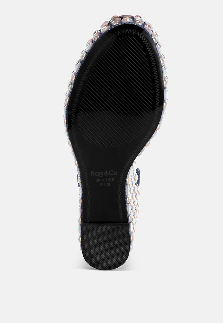 Sandalias de tacón de cuña con adornos Moondot#color_denim