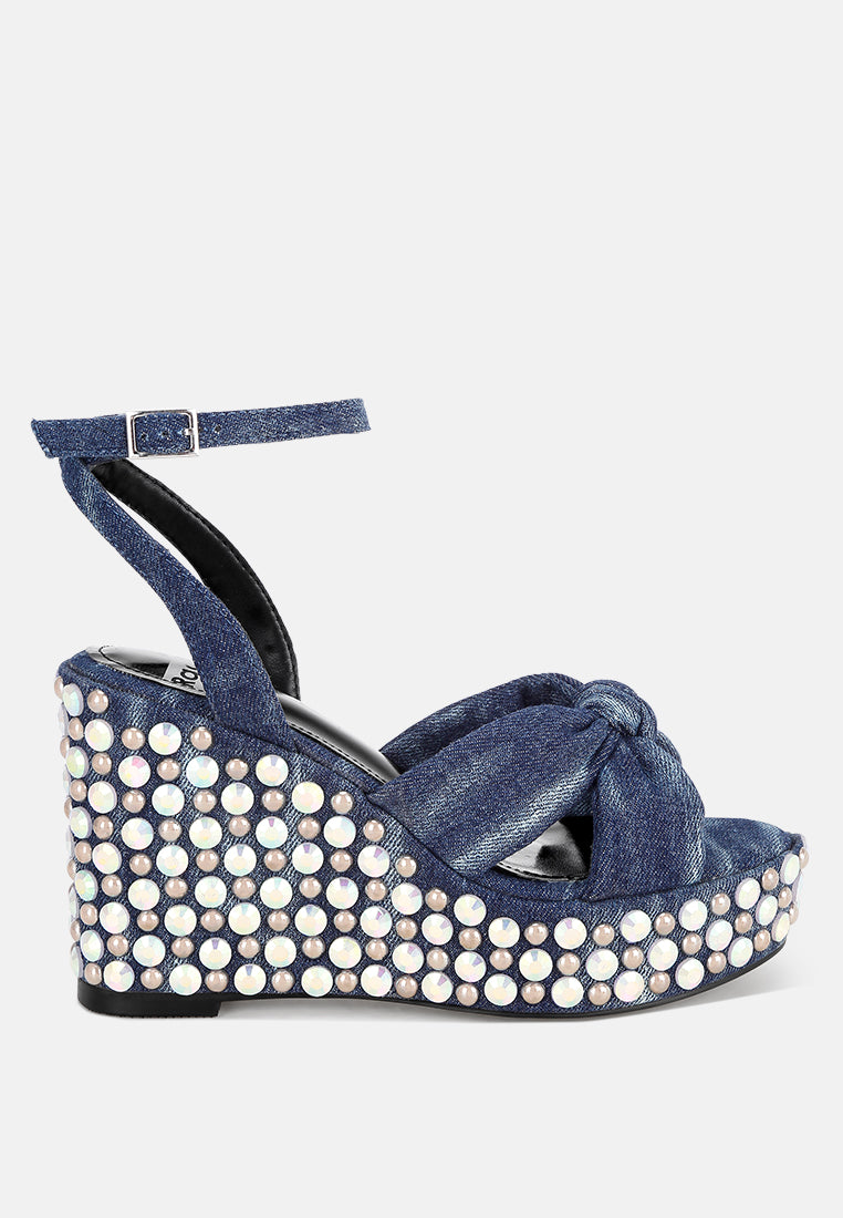 Sandalias de tacón de cuña con adornos Moondot#color_denim