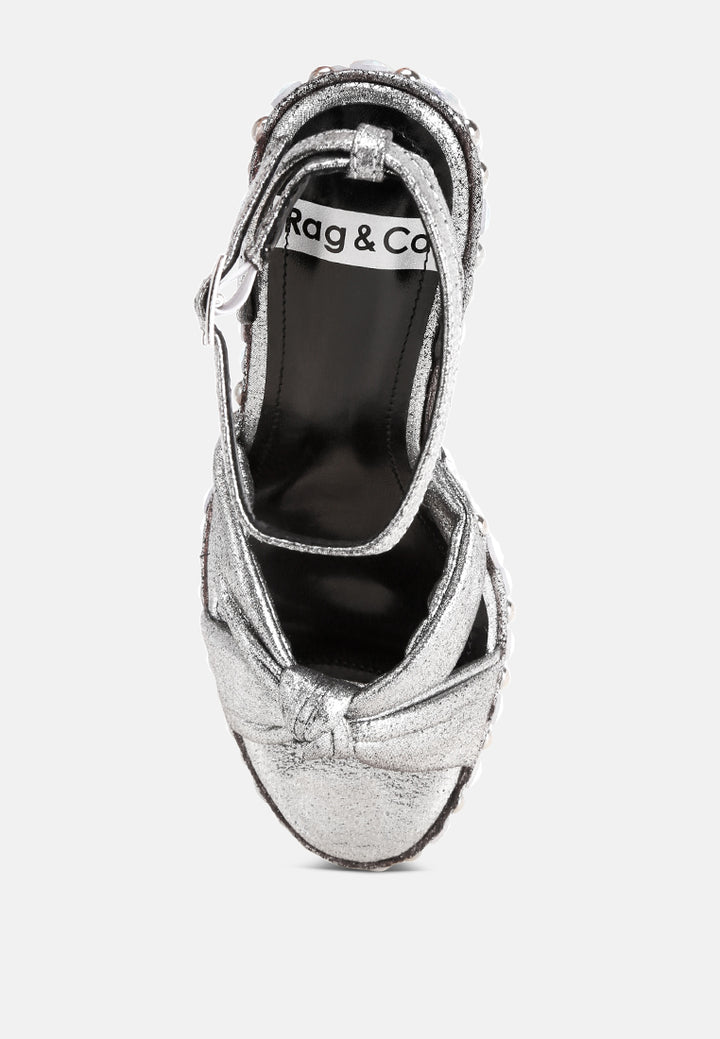 Sandalias de tacón de cuña con adornos Moondot#color_silver-Satin