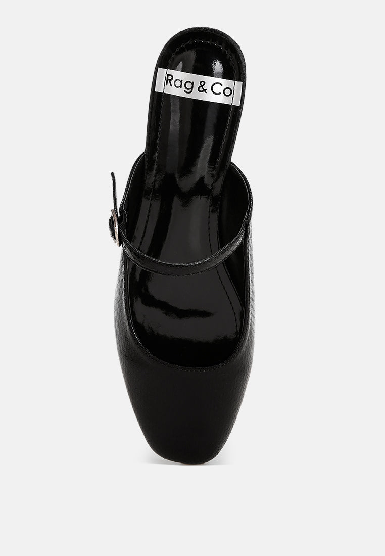 Dublish Square Toe Buckled Flats#color_black-snake