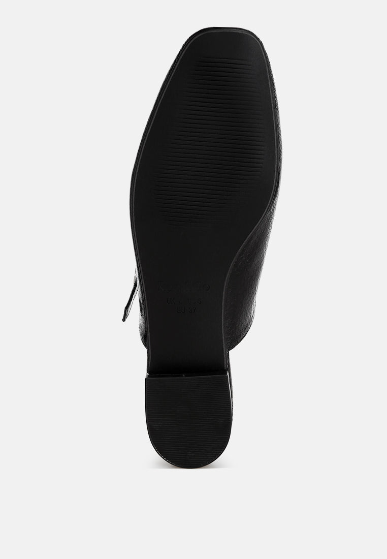Dublish Square Toe Buckled Flats#color_black-snake