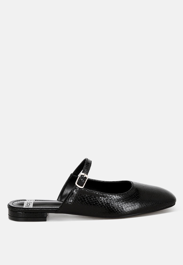 Dublish Square Toe Buckled Flats#color_black-snake