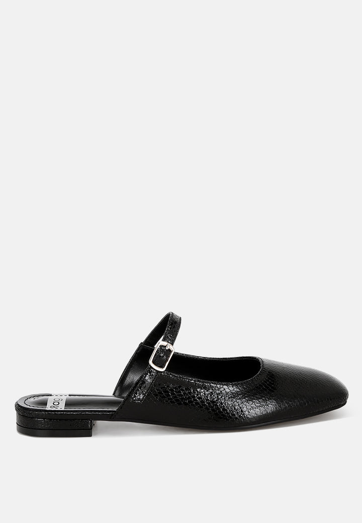 Dublish Square Toe Buckled Flats#color_black-snake