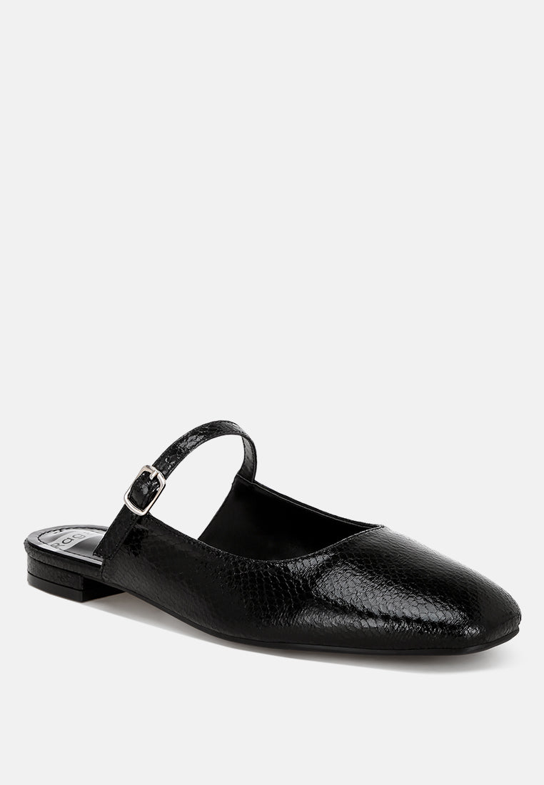 Dublish Square Toe Buckled Flats#color_black-snake