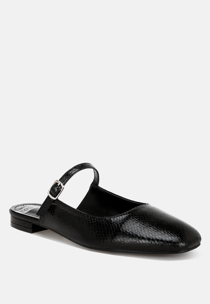 Dublish Square Toe Buckled Flats#color_black-snake