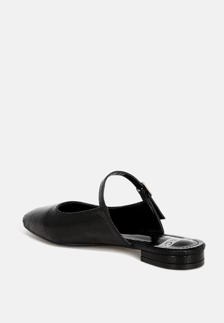Dublish Square Toe Buckled Flats#color_black-snake