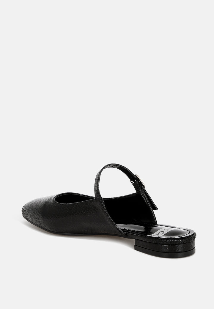 Dublish Square Toe Buckled Flats#color_black-snake